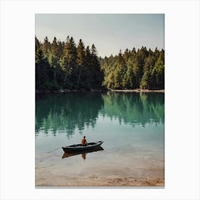 Canoe On Lake Canvas Print