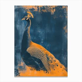 Peacock Vintage Profile Orange & Navy Blue Portrait Canvas Print