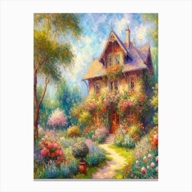 Oil Painting House In The Garden Canvas Print