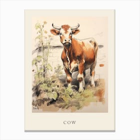 Beatrix Potter Inspired  Animal Watercolour Cow 1 Canvas Print