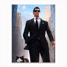 Businessman Wearing Sleek Sunglasses Sporting A Sharp Tailored Suit Standing Confidently In A Bus (6) Canvas Print