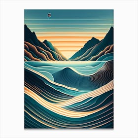 Ripples In Ocean Landscapes Waterscape Retro Illustration 2 Canvas Print