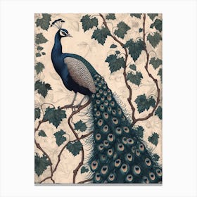 Vintage Peacock & Ivy Wallpaper 1 Canvas Print