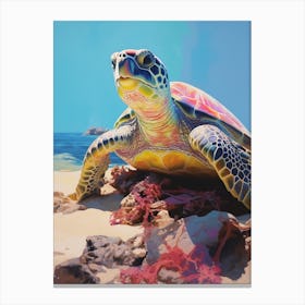 Modern Pastel Turtle Illustration With Plants 1 Canvas Print