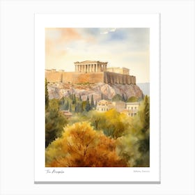 The Acropolis, Athens 2 Watercolour Travel Poster Canvas Print
