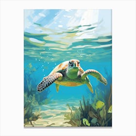 Block Colour Turtle Swimming Aqua 8 Canvas Print