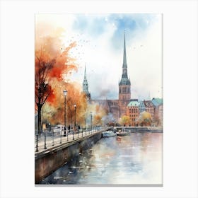 Hamburg Germany In Autumn Fall, Watercolour 1 Canvas Print