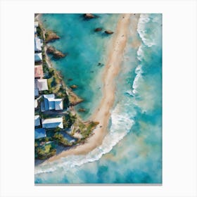 AERIAL PASTAL SAND MEETS THE SEA 1/4 - Serene Seascape Beach Surf Condos Painting Tropical Calm Dreamy Luxe Wall Art Vision of Tranquility Canvas Print