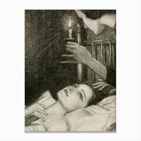Woman With Candle Looking Down At Girl In Bed (Between 1890 And 1948) By Wladyslaw Theodore Benda Canvas Print