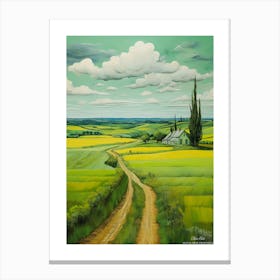 Green plains, distant hills, country houses,renewal and hope,life,spring acrylic colors.7 Canvas Print
