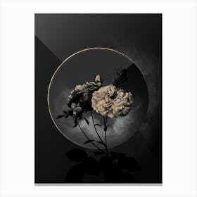 Shadowy Vintage Damask Rose Botanical in Black and Gold 1 Canvas Print