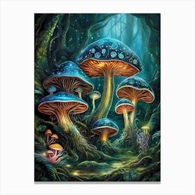 Neon Mushrooms In A Magical Forest (27) Canvas Print