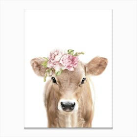 Peekaboo Floral Cow Canvas Print