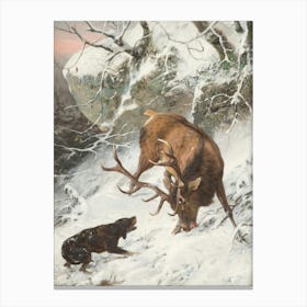 Vintage Stag And A Dog Canvas Print