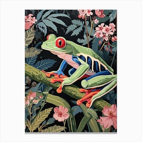 Floral Animal Painting Red Eyed Tree Frog 3 Canvas Print