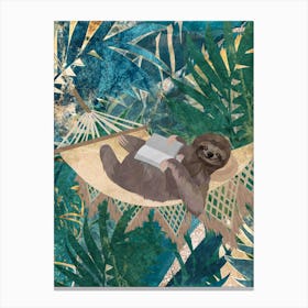 Sloth Reading In A Hammock Canvas Print