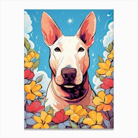 Bull Terrier Portrait With A Flower Crown, Matisse Painting Style 3 Canvas Print