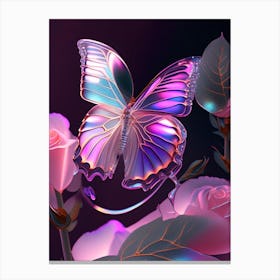 Butterfly On Rose Flower Holographic 1 Canvas Print