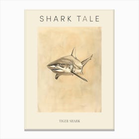 Vintage Tiger Shark Pencil Illustration 1 Poster Canvas Print