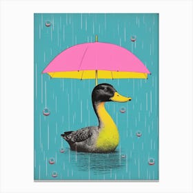 Pink Yellow & Blue Duckling In The Rain 1 Canvas Print