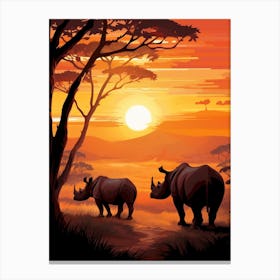 Rhinoceros Sunset Painting 5 Canvas Print