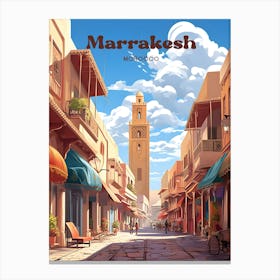 Marrakesh Morocco Streetview Modern Travel Illustration Canvas Print