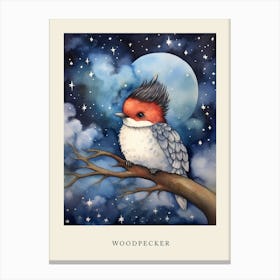 Baby Woodpecker Sleeping In The Clouds Nursery Poster Canvas Print