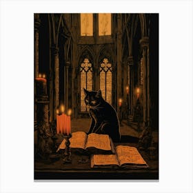 Cat Reading A Book With Candles 2 Canvas Print