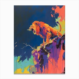 Asiatic Lion Roaring On A Cliff Fauvist Painting 3 Canvas Print