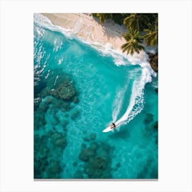 Capture An Aerial Perspective Of A Daring Surfer Confidently Riding The Islands Largest Wave On A S (2) Canvas Print