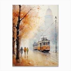 Belgrade Serbia In Autumn Fall, Watercolour 2 Canvas Print