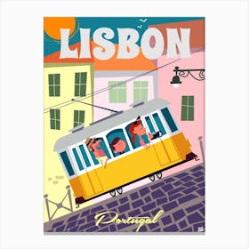 Lisbon Yellow Tram Poster Colourful Canvas Print