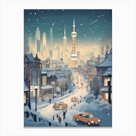 Winter Travel Night Illustration Shanghai China 1 Canvas Print