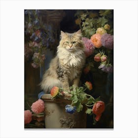 Floral Rococo Style Cat  4 Canvas Print