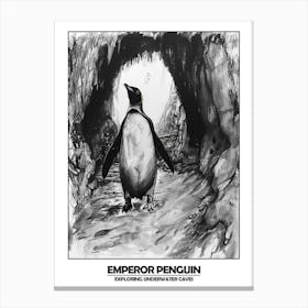 Penguin Exploring Underwater Caves Poster 3 Canvas Print