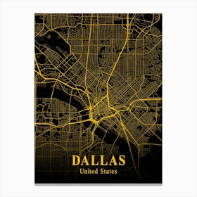 Dallas Gold City Map 1 Canvas Print