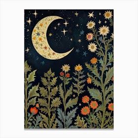 Moon And Flowers Style William Morris 18 Canvas Print