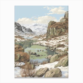 Vintage Winter Illustration Snowdonia National Park United Kingdom 1 Canvas Print