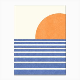 Sunset Beach Horizon Abstract Seascape Minimalism - Orange Blue Canvas Print