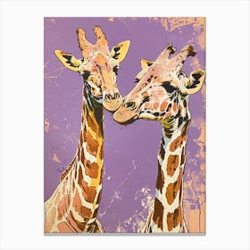 Purple Pair Of Giraffe Portrait Canvas Print