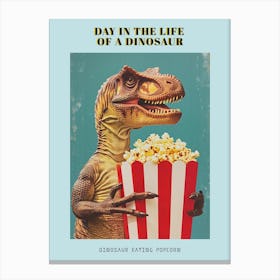 Dinosaur Eating Popcorn Retro Collage 2 Poster Canvas Print