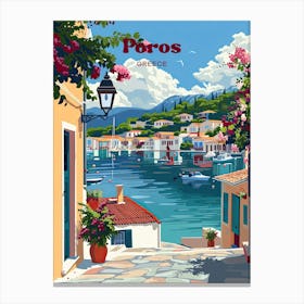 Poros Greece Island Digital Travel Illustration Canvas Print