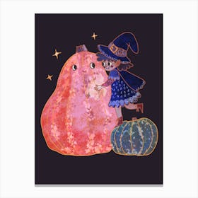 Little Witch and Pumpkin Canvas Print