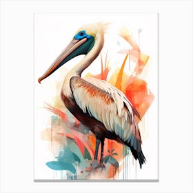 Bird Painting Collage Brown Pelican 2 Canvas Print