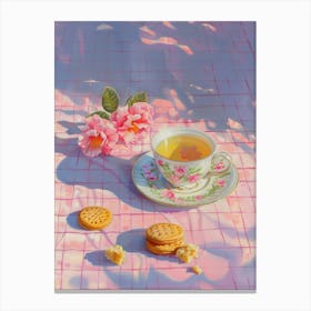 Pink Breakfast Food Tea And Biscuits 4 Canvas Print
