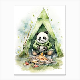 Panda Art Camping Watercolour 3 Canvas Print