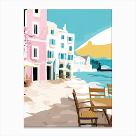 Mykonos, Greece, Flat Pastels Tones Illustration 3 Canvas Print