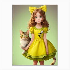 Dreamshaper V7 A Disney Girl With A Cute Pet Cat Wearing Yello 0 Canvas Print