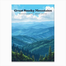 Great Smoky Mountains North Carolina Travel Art Illustration Canvas Print