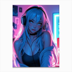 Anime Girl With Headphones Canvas Print